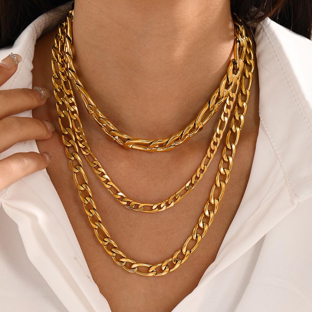 European and American Fashion Niche Design Stainless Steel Necklace Popular Real Gold Electroplated Cuban Chain Women's Necklace