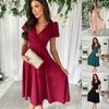 Summer Women's Sexy Solid Color V-neck Short Sleeve Midi Dress, Casual Fashion for European & American Markets