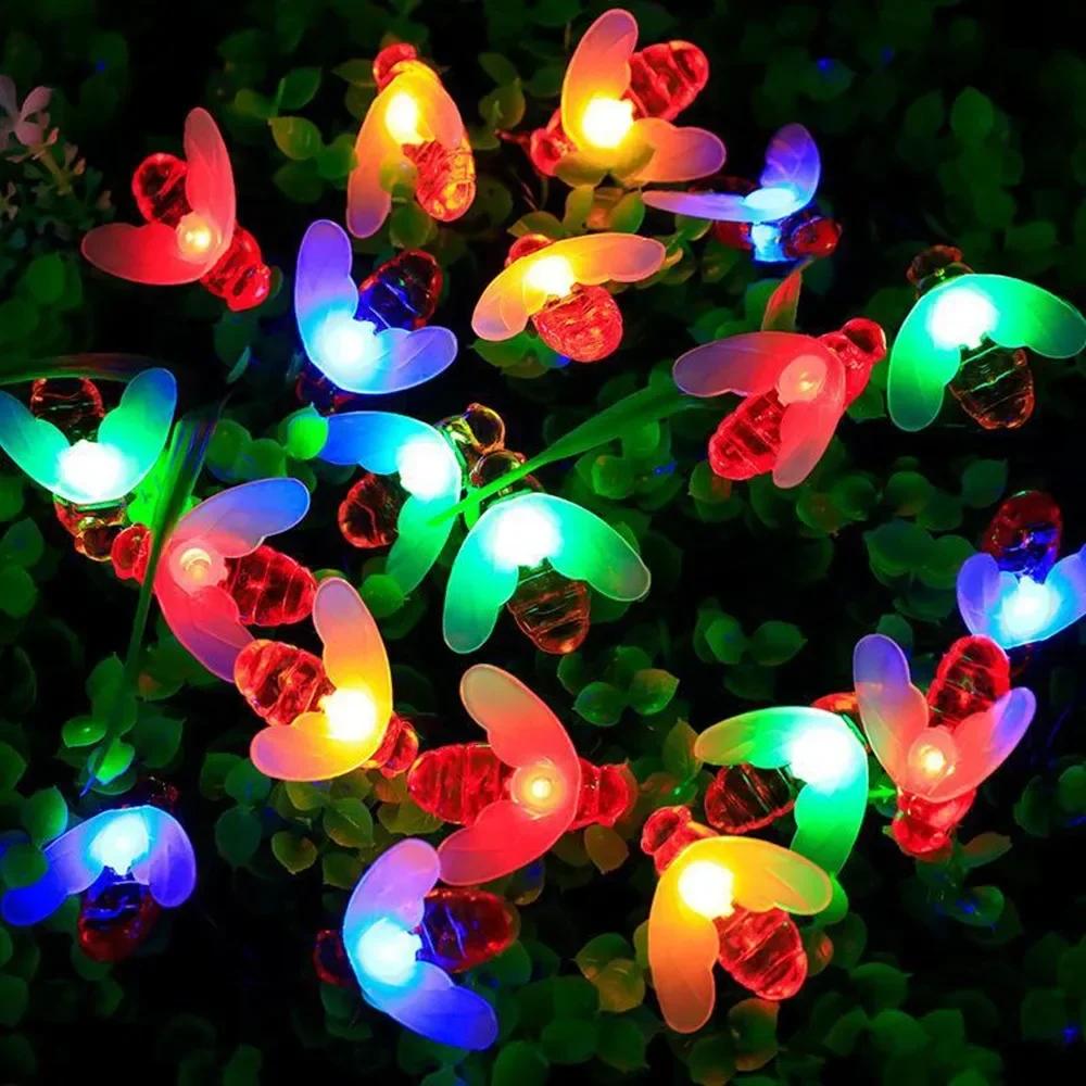 

1pc 5m 20leds Solar Powered Honey Bee Led String Fairy Light Waterproof light for Outdoor Garden Lawn Courtyard Landscape Decor 5M 20LED