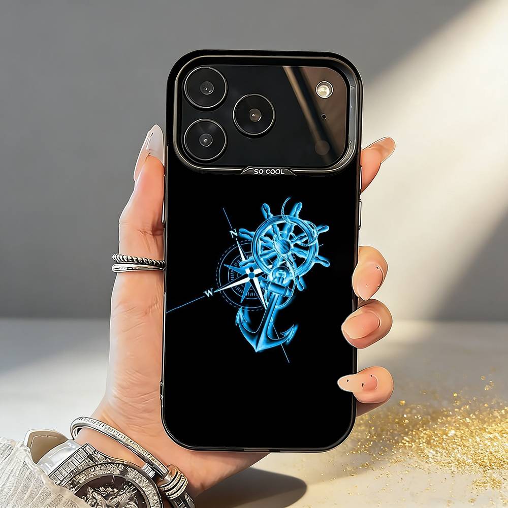 

C-Compass S-Sailor Phone Case For iPhone17 16 15 14 13 12 Pro Max Grey Black Matte Laser Metallic Aurora Funda iPhone16pro