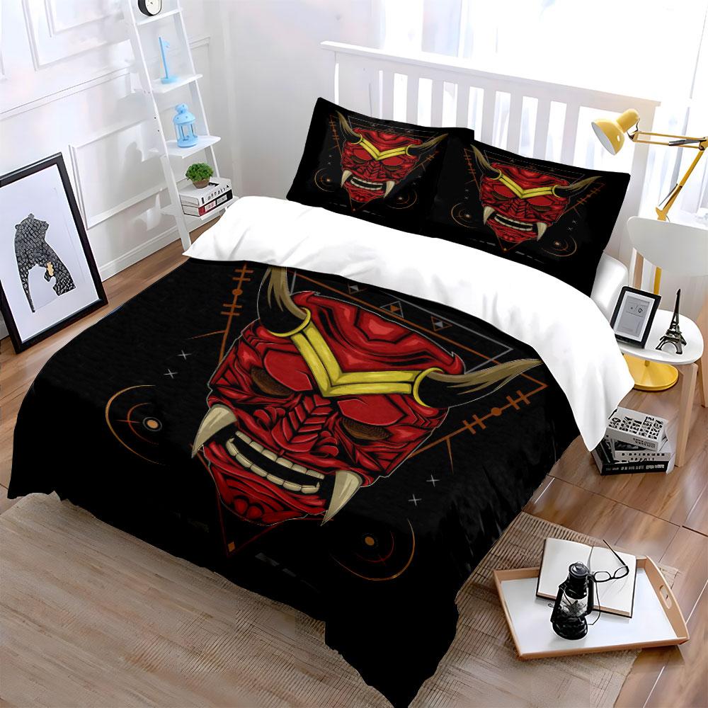 Demon Mask Design Decor 3Pc Soft Comfortable Duvet Cover Bedding Set Included 1*Duvet Cover & 2*Pillowcases, Gift