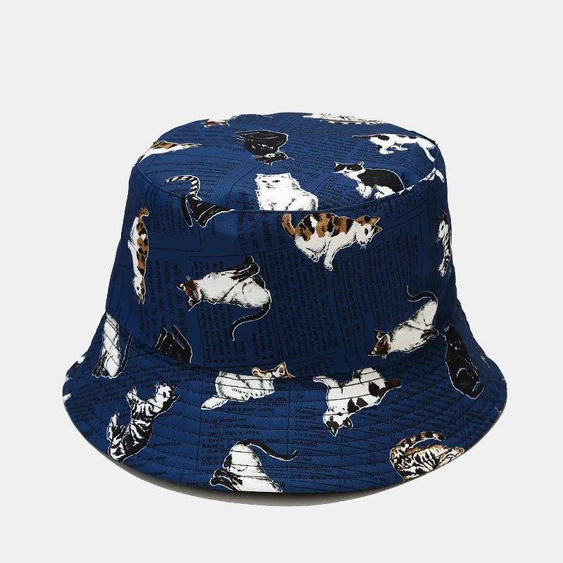 Ldslyjr Four Seasons Cotton Cartoon Cat Print Bucket Hat Fisherman Hat Outdoor Travel Hat Sun Cap Hats For Men And Women 314