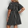 Mode Kurzarm Gestreift V-Ausschnitt Große Größe Kleid Elegante Damen Hohe Taille Lose Lässig A-Linie Party Kurzes Böhmisches Kleid Weibliche Damenbekleidung