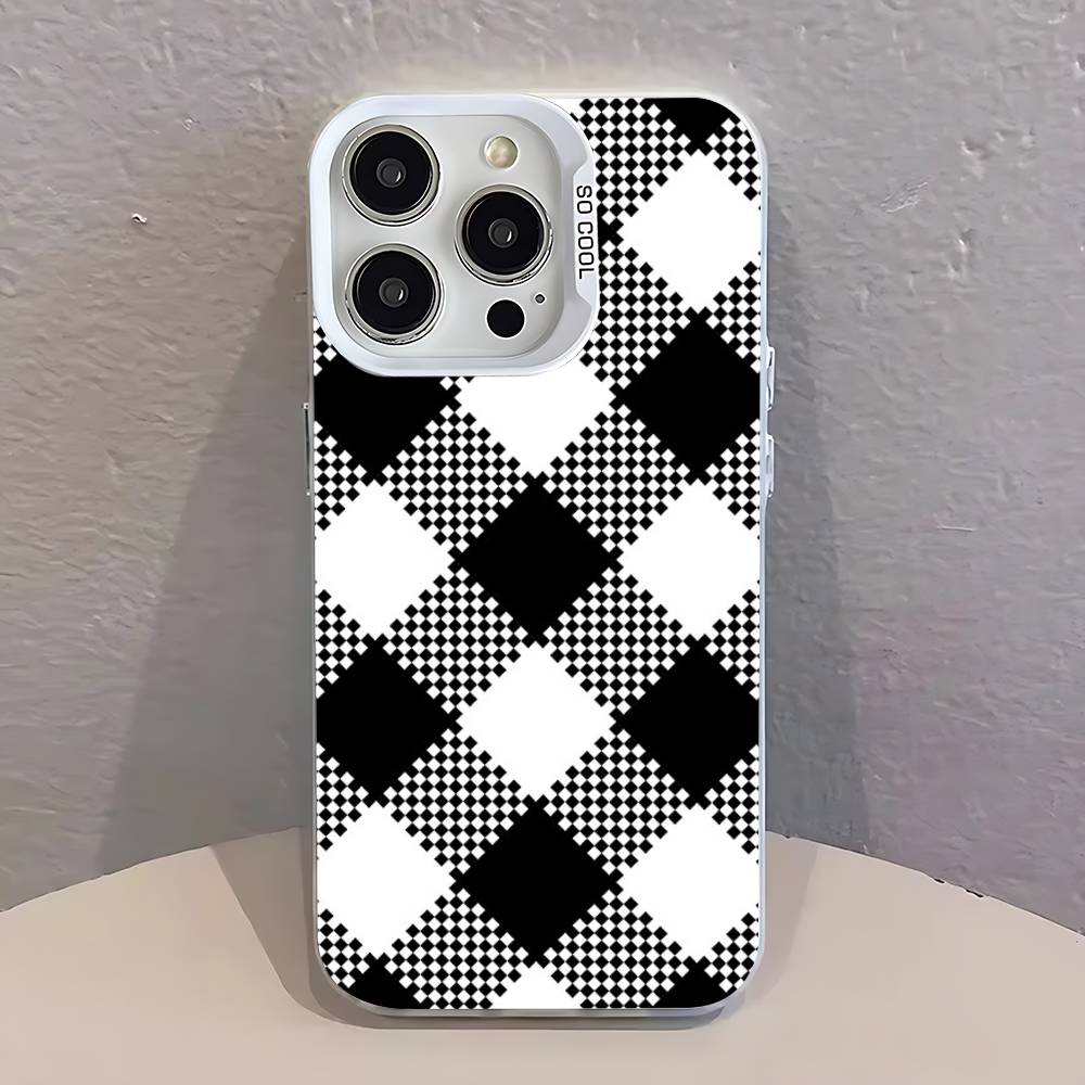 Black white Checkered  Phone Case For iPhone 17,16,13,12,11,15,14,Pro,Max,Plus,SE4,Air,Mini White IMD Matte