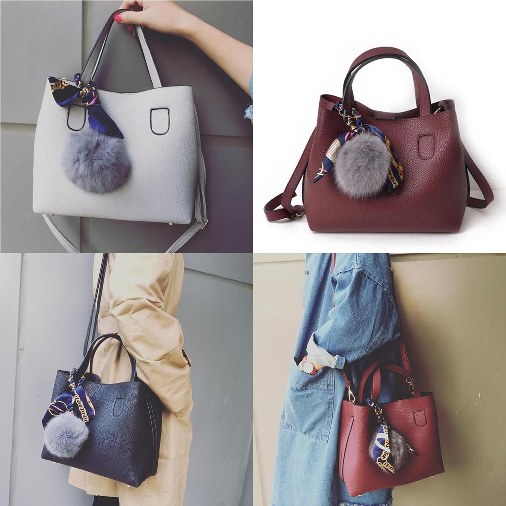 Elegante Damenhandtaschen mit Pelzkugel und Seidenschal Crossbody Einzelne Umhängetaschen