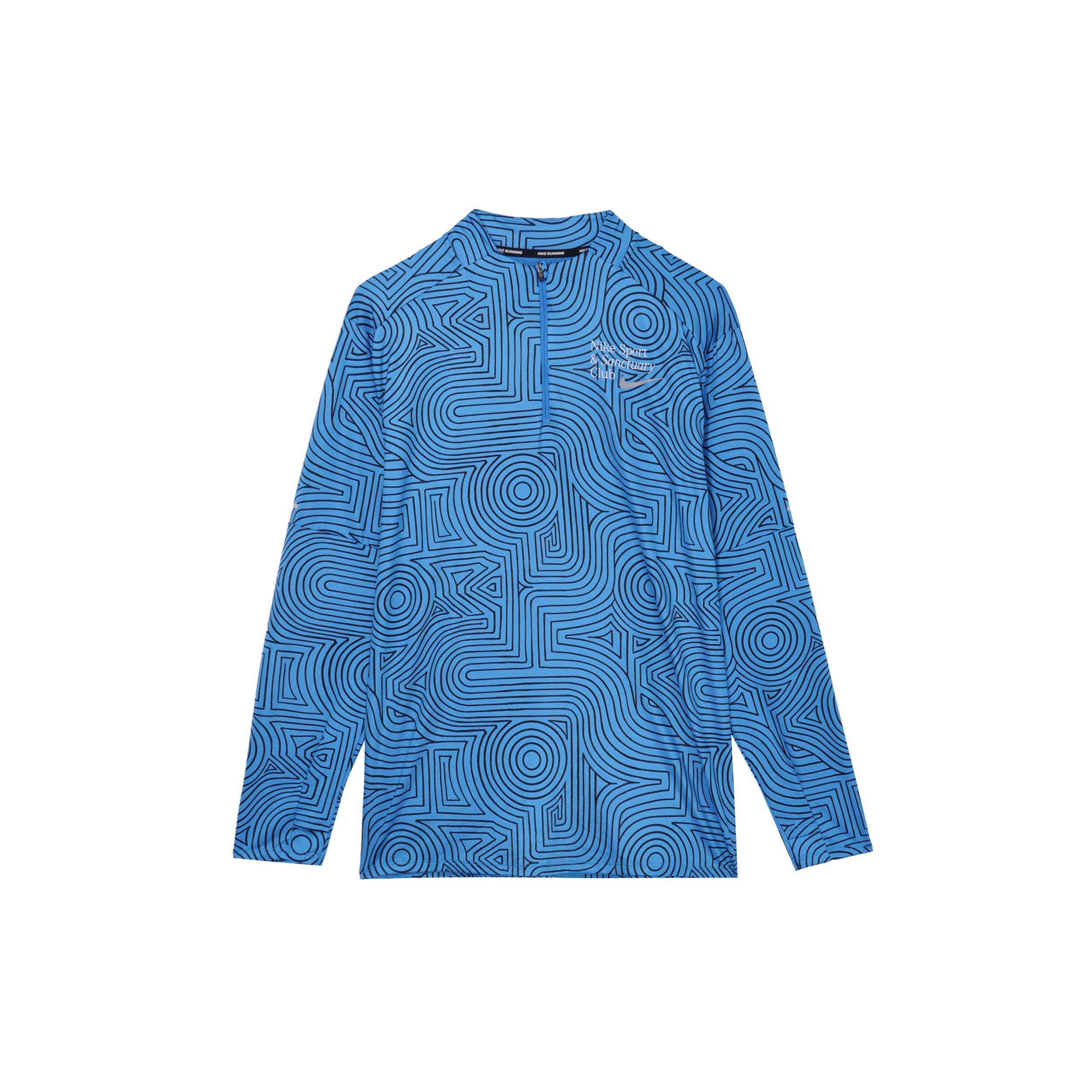 

Nike Футболка для бега Dri-FIT Element Quarter Sanctuary с принтом по всей поверхности, застежкой-молнией на вороте и длинным рукавом, мужские топы, синяя FB9036-406 XXL