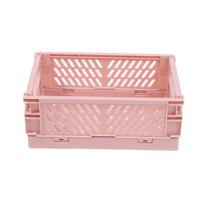 

Складной складной пластиковый ящик для хранения, штабелируемый ящик для домашних кухонных корзин розовый