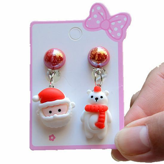 Kids' Christmas Cartoon Princess Clip-On Earrings: Cute, No Piercing Needed