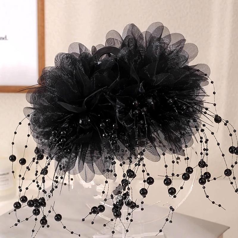 

Корейская элегантная заколка для волос в виде цветка пиона, жемчужная кисточка, зажим для волос, клипсы-акулы для женщин, девушек, темпераментные аксессуары для волос