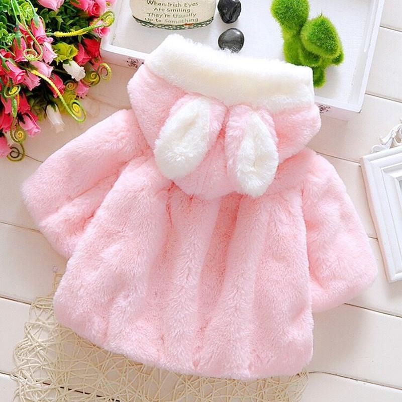 Baby Girls Winter Warm Coat Cute Rabbit Ears Hooded Cloak Jacket Thick Clothes