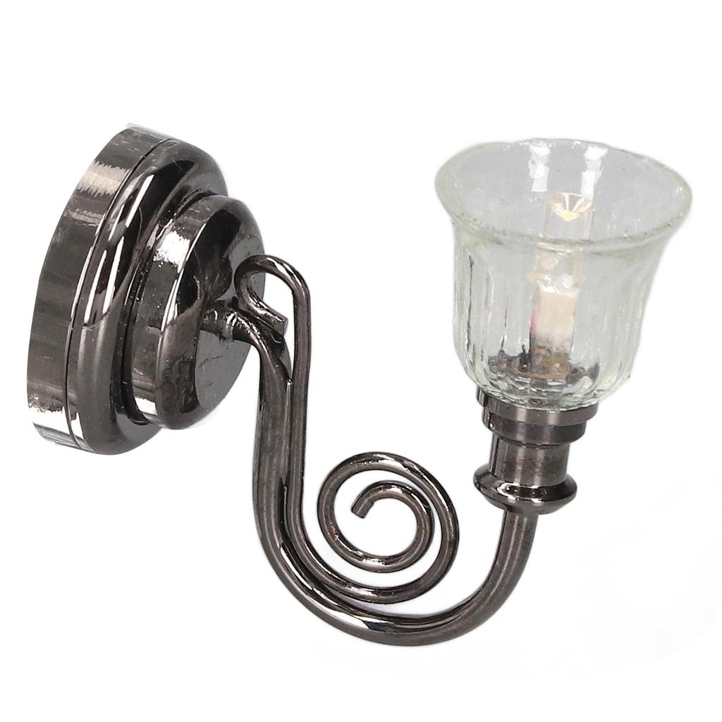 1:12 Dollhouse Wall Lamp LED Warm Lighting Vintage Look Metal Dollhouse Miniature Wall Sconce with