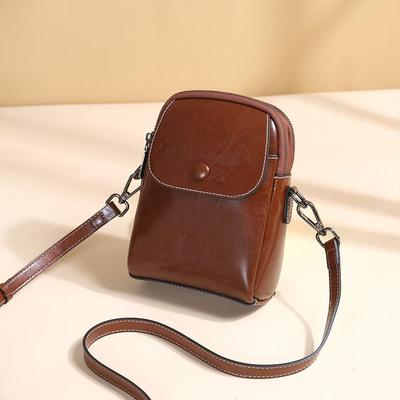 Genuine Leather Small Bag for Women 2025 New Spring Summer Fashion Vertical Phone Bag Cowhide Multi-layer Versatile Shoulder Crossbody Bag
