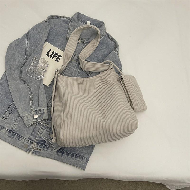 Corduroy Shoulder Bag Women Large Capacity Crossbody Tote With Magnet Soft Urban Style Daily Use