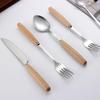 Western Cutlery Set: Stainless Steel with Wooden Handles - Includes Steak Knives, Dessert Spoons, Pasta Forks, and Spoons.