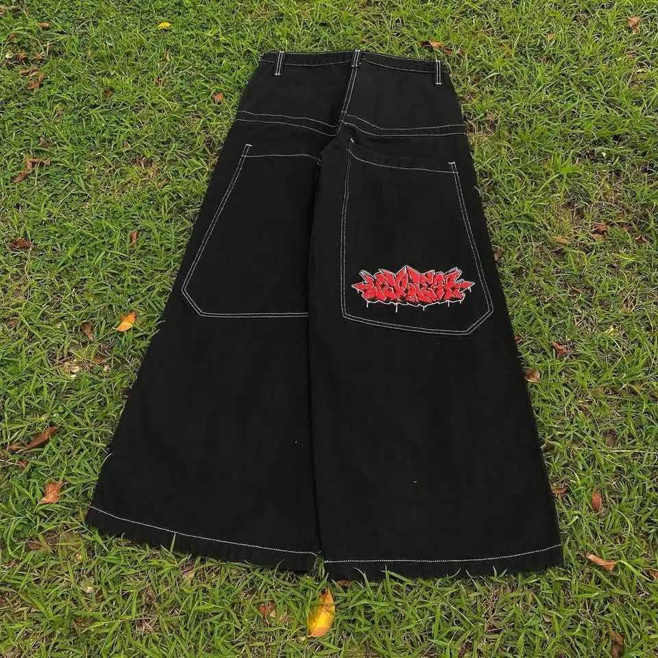 European High Street JNCO Pattern Embroidered Hip-Hop Loose Wide Leg Jeans