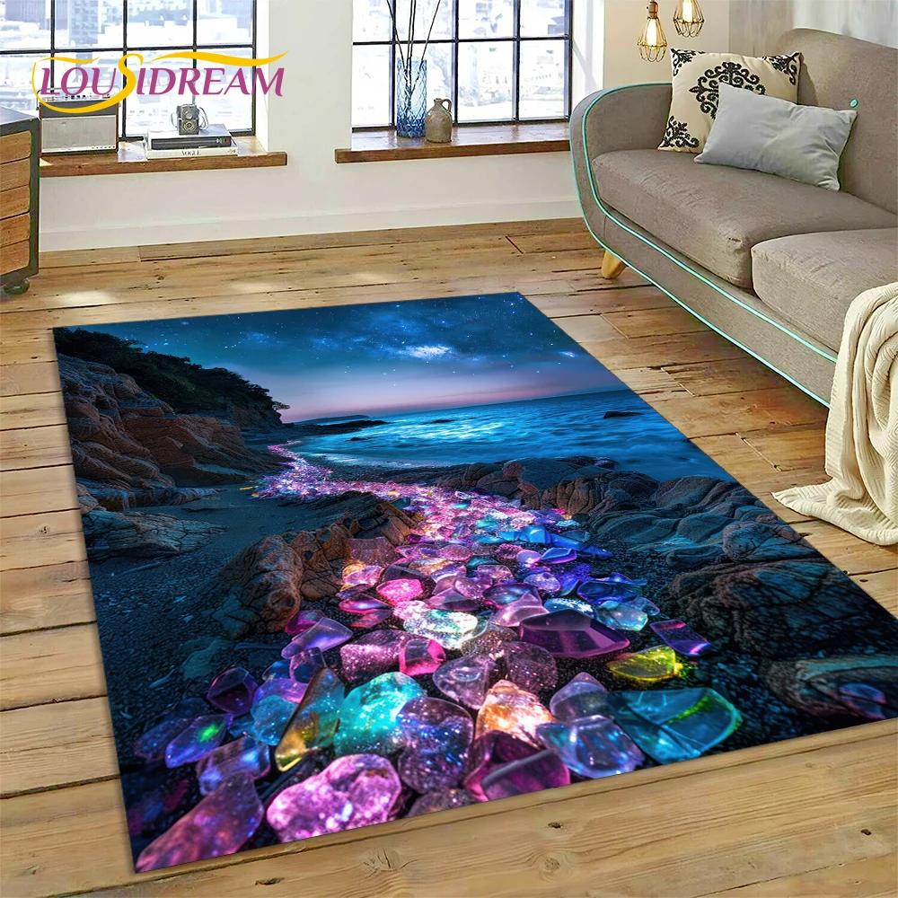 2025 New Style Colorful Pebble Rainbow Road Beach Stone Scenery Carpet Rug for Living Room Bedroom Home Sofa,Non-slip Floor Mat
