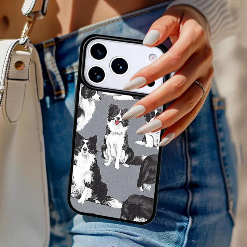 Cartoon Border Collie Phone Case For iPhone 17 Air 14 15 13 12 Max Cover For Apple 14 15 16 16e 11 Pro Max Plus Coque