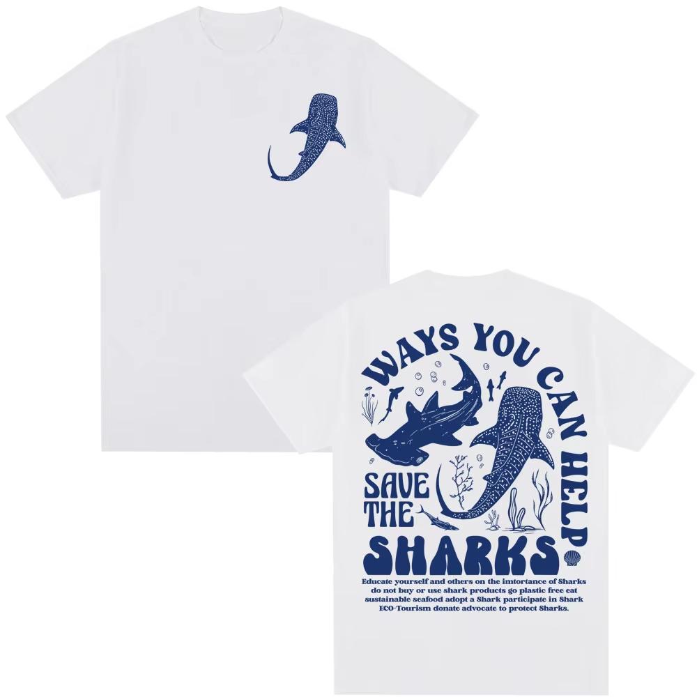 

Save The Sharks Respect The Locals Graphic T Shirts Funny Ocean Men Women Aesthetic Short Sleeve Loose Cotton T-shirt S