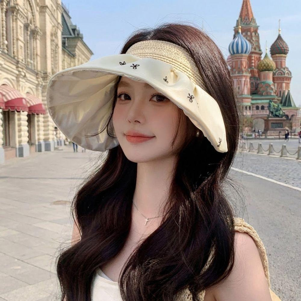 Garden Supplies My Women's White Cute Wide Brim Bow Sun Hat Empty Top Uv Protection Sun Visor Hat Foldable Quick-Drying Bucket Hat Summer Outdoor