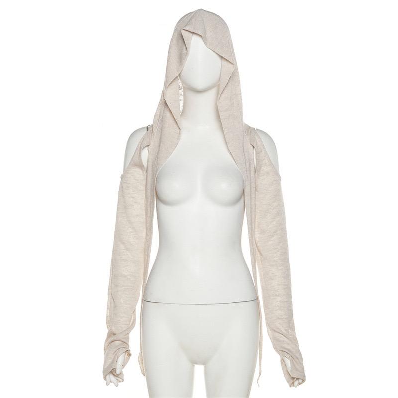 Trička s dlouhým rukávem a kapucí Sexy trička Harajuku Ženy Y2k Estetický Grunge Streetwear Crop Top Tenký Cardigan