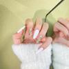 Elegant Milk White Handmade Wearable Nails with Gold Foil & Rhinestones - Versatile Daily Style