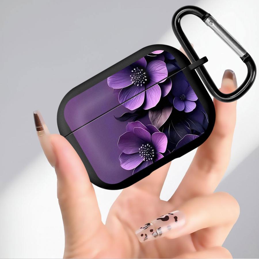 Custodia morbida per auricolari con motivo floreale viola, Cover Case per Airpods 3 Pro 2 Pro3 4 Pro2 1