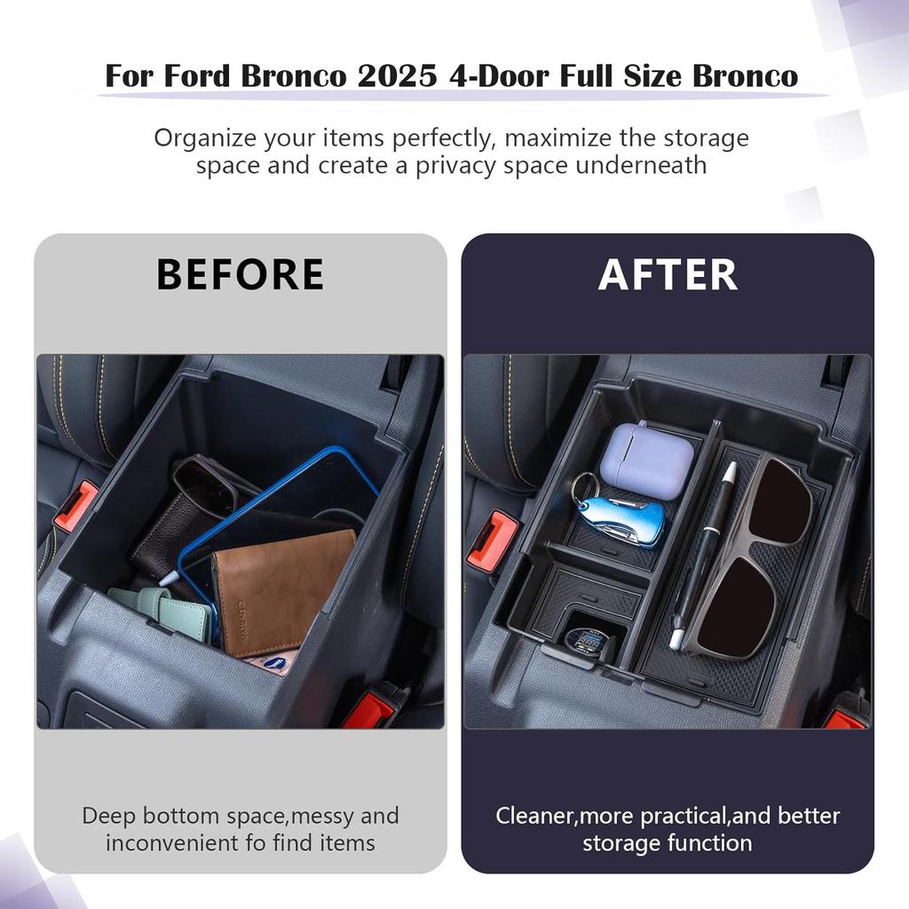 Für 2025 Ford Bronco 4 Türen Zubehör Mittelkonsolen-Organizer Ablage Armlehnenbox Aufbewahrung Innenraum Handyhalter Autozubehör