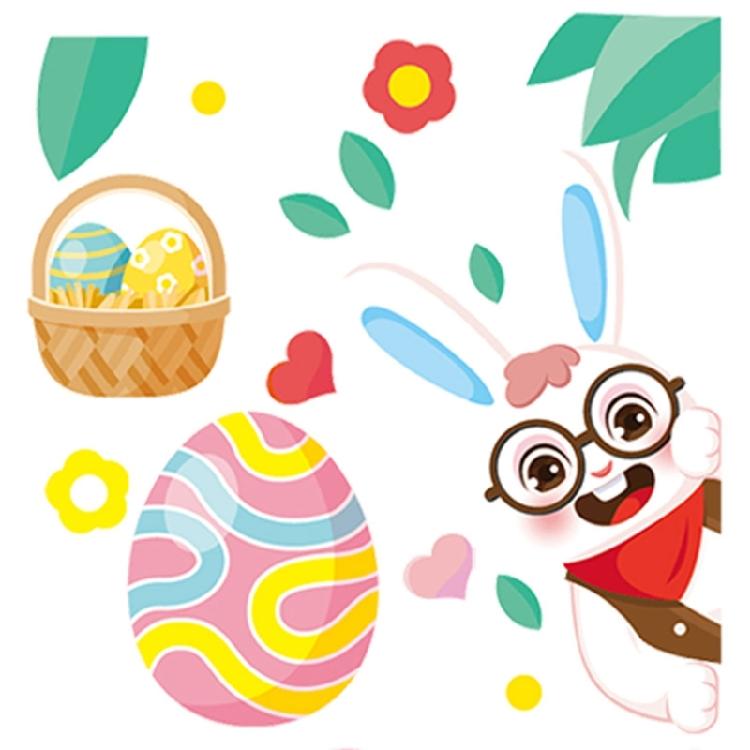 Easter Cartoon Rabbit Static Cling Sticker Window Clings for Homes, Kitchen,