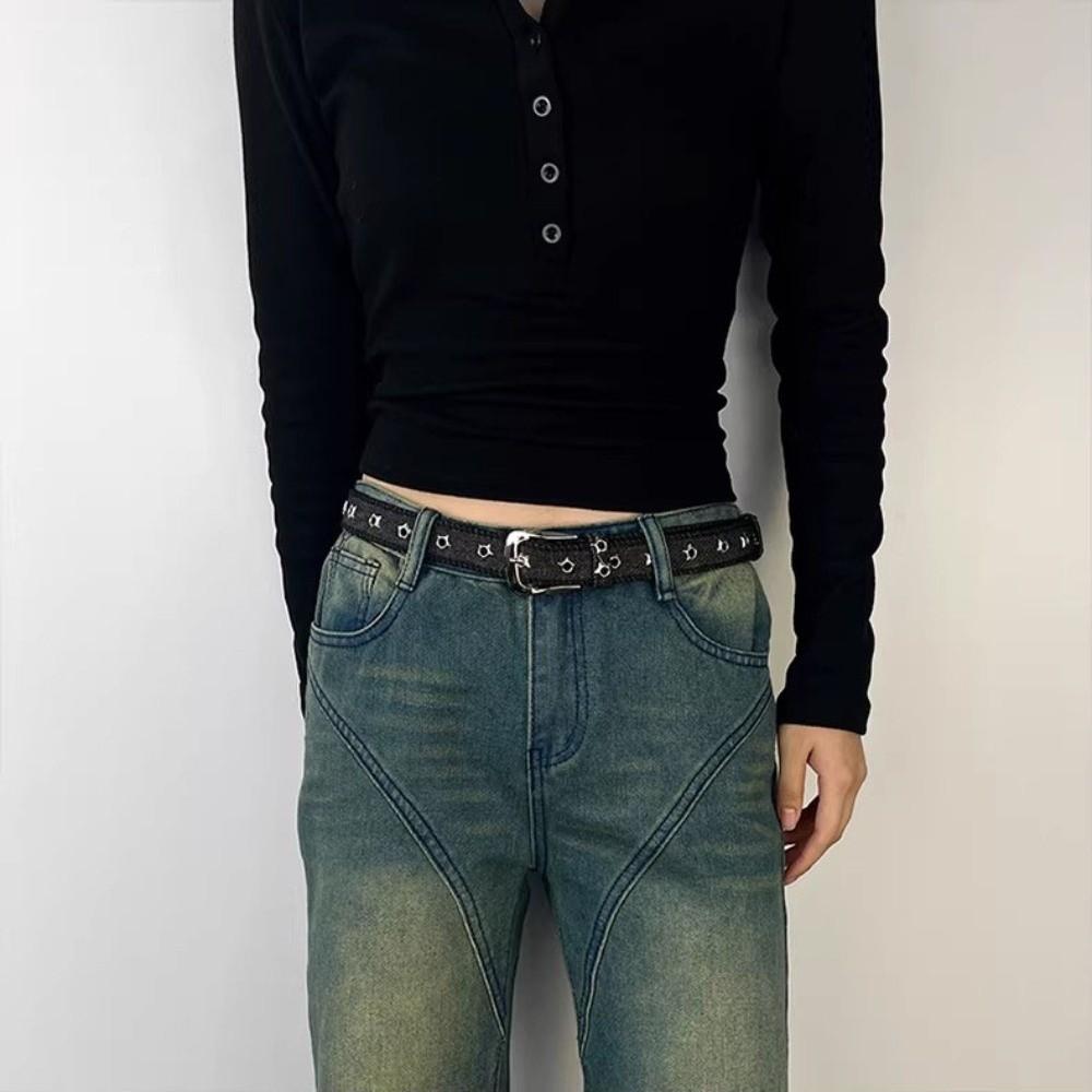 Korean Style Retro Jeans Belt Star Hollowed Pin Buckle Denim Belt Clothing Accessories