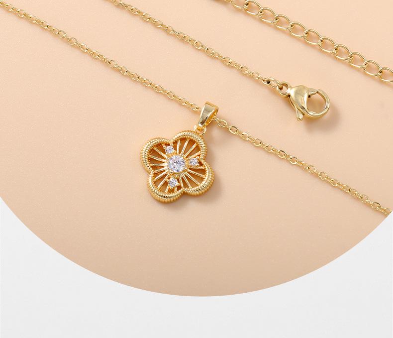 Four-Leaf Clover Copper Alloy Stud Earrings & Necklace Set - Women’s 2025 Simple Luxury Design