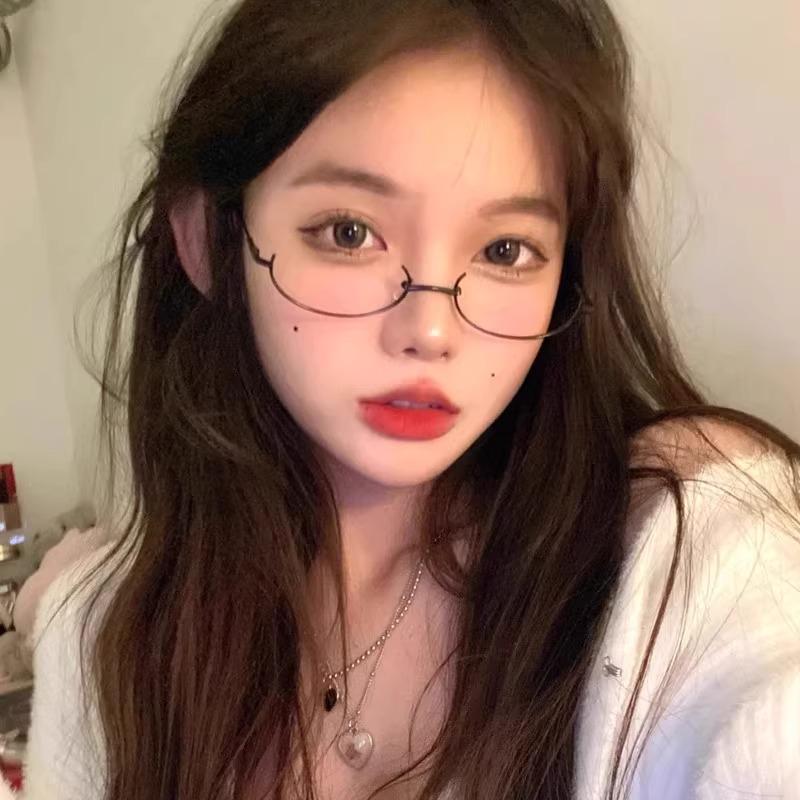 Ochelari decorativi cu jumătate de ramă pentru femei Newbie 0.01 - Drăguți, stil soră regală, fără lentile.