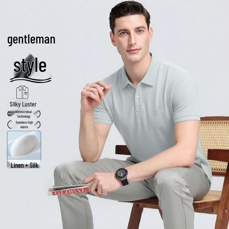 SHANSHAN Men s Linen Silk Blend Short Sleeve Polo Shirt XL