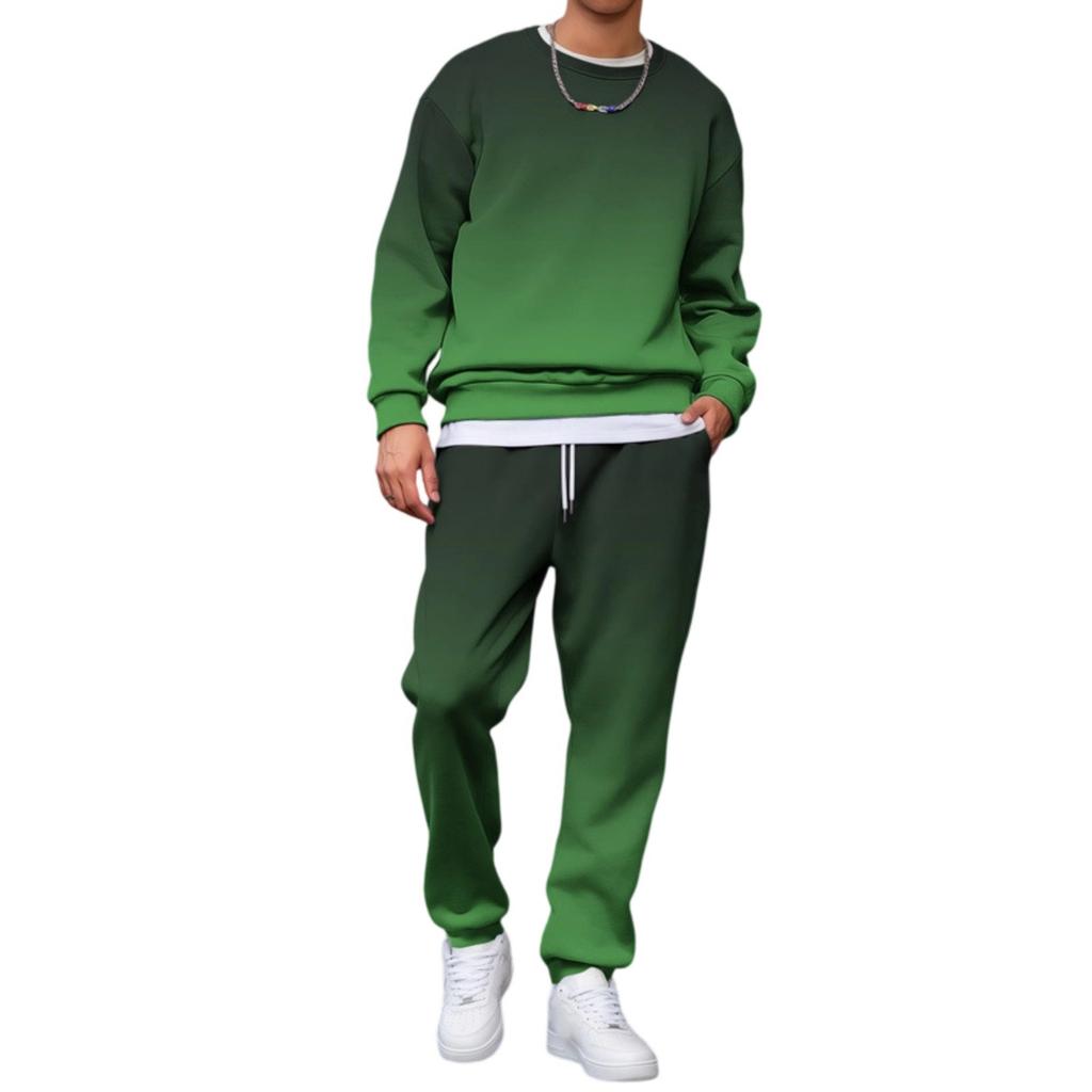 Men's Gradient Print Sweatshirt and Jogger Pants Set - Loose Fit Casual Two-Piece Outfit