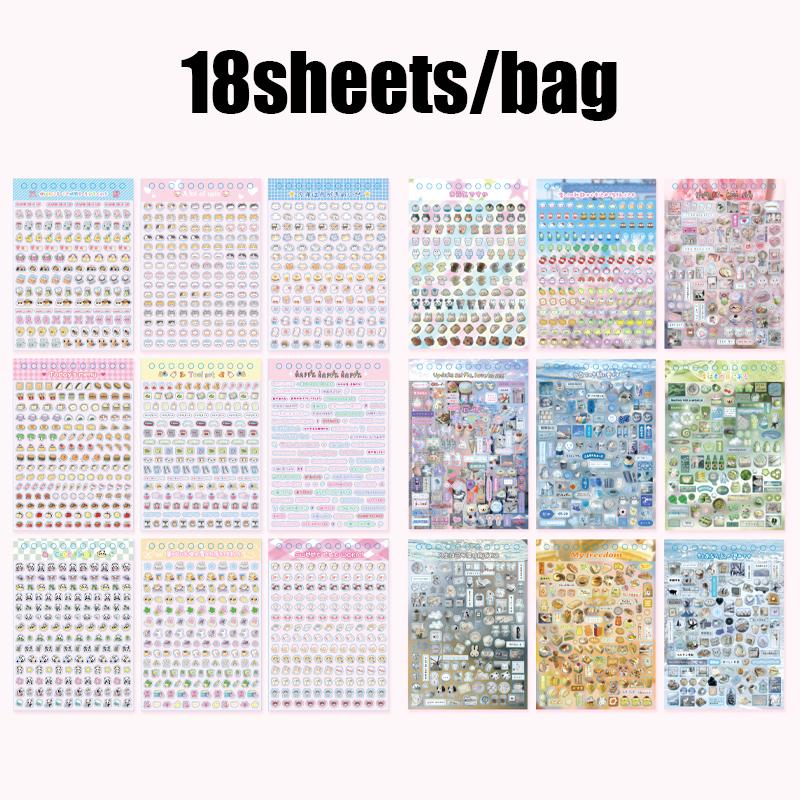 Mr Paper 18pcs Cute Grocery Small Nose Ga Kawaii Glitter Sand Cut Film Sticker Book DIY Student Handbook Material Goo Card