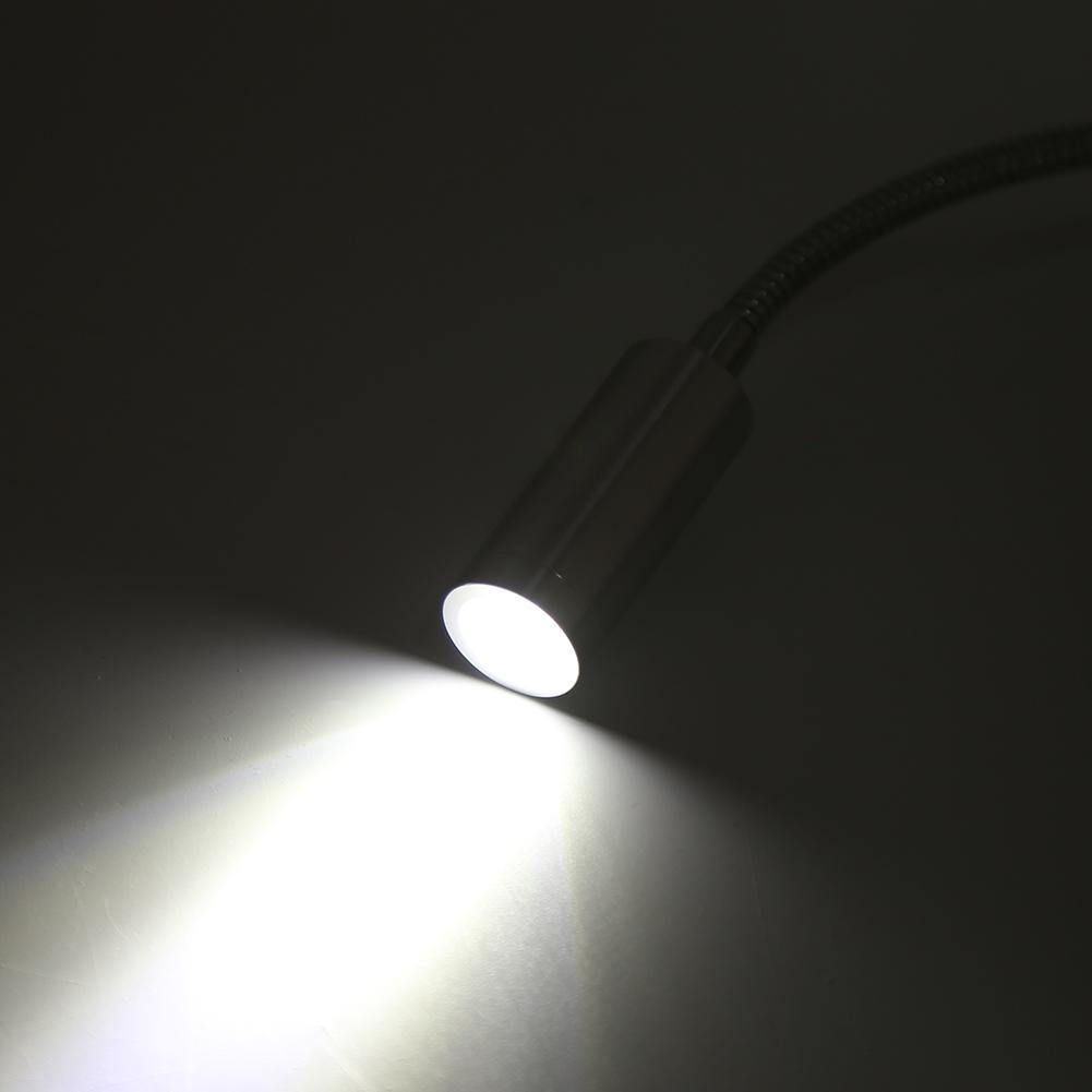AC85-265V 3W Cool White LED Reading Study Bed Lamp With Gooseneck OFF/ON Switch( 3W Cool White)