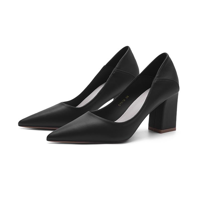 

Остроносые туфли-лодочки на толстом каблуке для женщин, осенняя новинка, два способа носки, для профессиональной работы, для банкета, женские туфли 34 чёрный