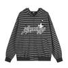 Mens Striped Hooded Sweatshirt Loose Fit Streetwear Casual Zip Up Hoodie