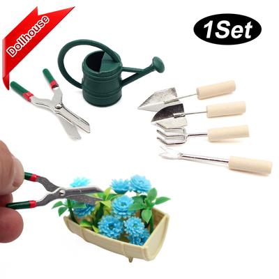 1/12 Dollhouse Simulation Watering Can Spade Scissors Set Dollhouse Miniature Gardening Tools Dolls House Micro Landscape Decor