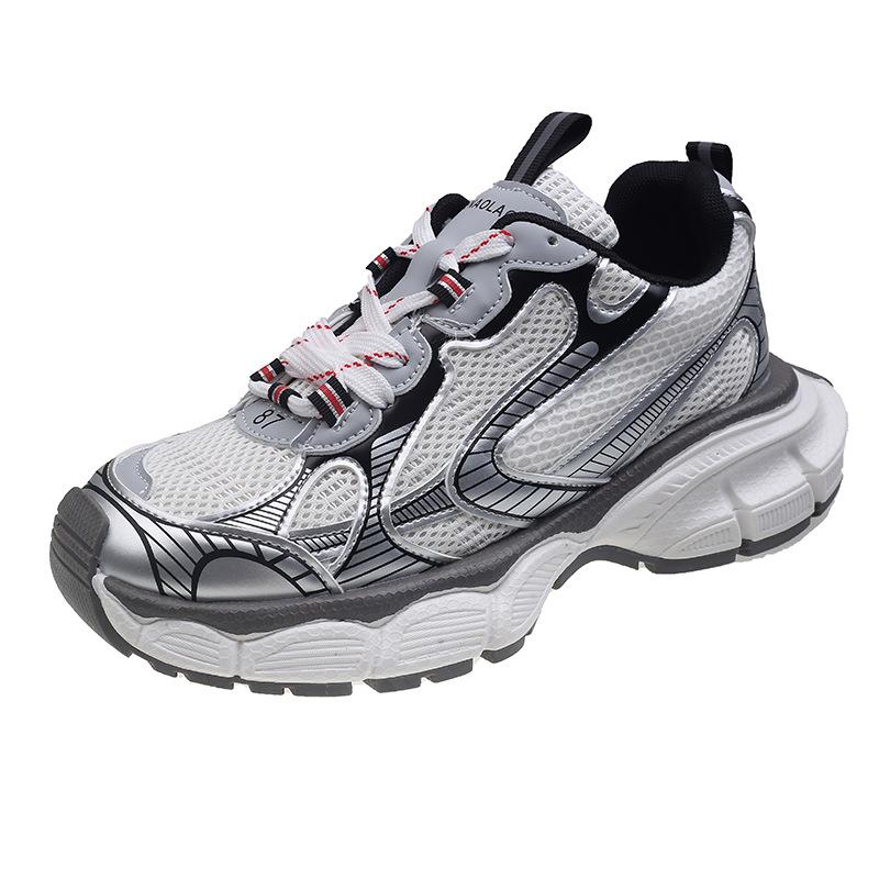 Niche comfortable and lightweight mesh breathable heightening platform sports shoes retro lace-up versatile trendy dad shoes casual shoes