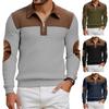 Men Quarter Zip Shirt Long Sleeve Turndown Collar Pullover Color Block Jacquard Sweatshirt