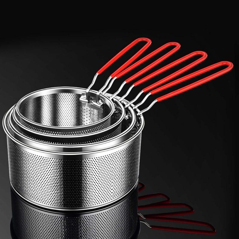 Large Capacity Oil Filter Basket for Outdoor BBQ Restaurant Cooking Deep Fry Basket Stainless Steels Round Wire Mesh