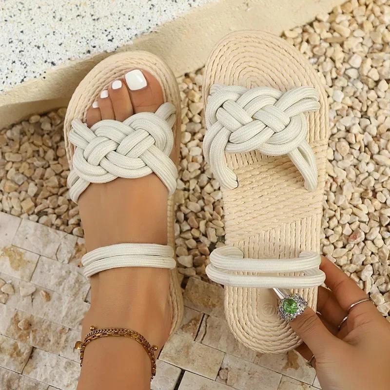Fashion Ladies Shoes on Offer 2025 New Light Open Toe Slippers Women Outdoor Casual Weave Round Toe Flat with Plus Size Women's Sandals