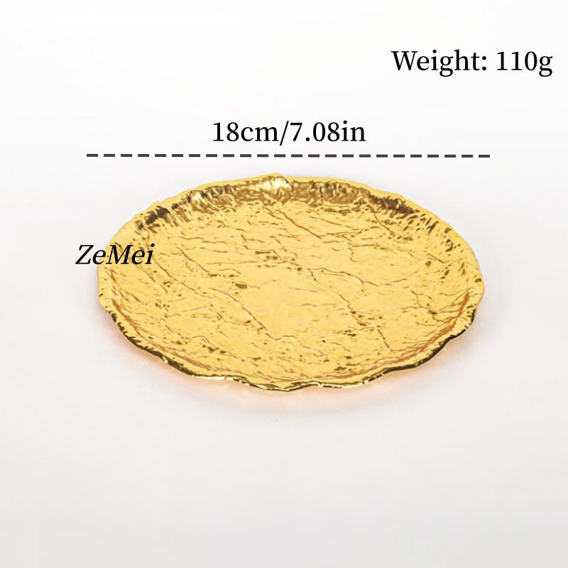 Round Fruit Plate,European-Style Bark Texture Patterned Metal Cake Tray,Tea Dessert Home Living Room Snack Plate Decoration