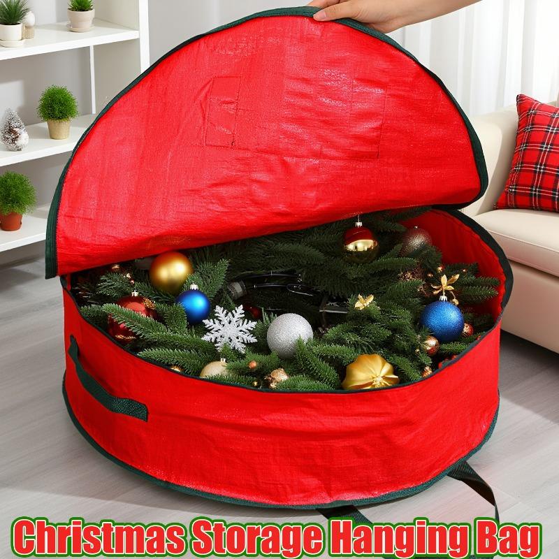 Christmas Wreath Storage Bag Waterproof Dustproof with Handles Round Storage Bag Home Xmas Party Garland Portable Zipper Pouch