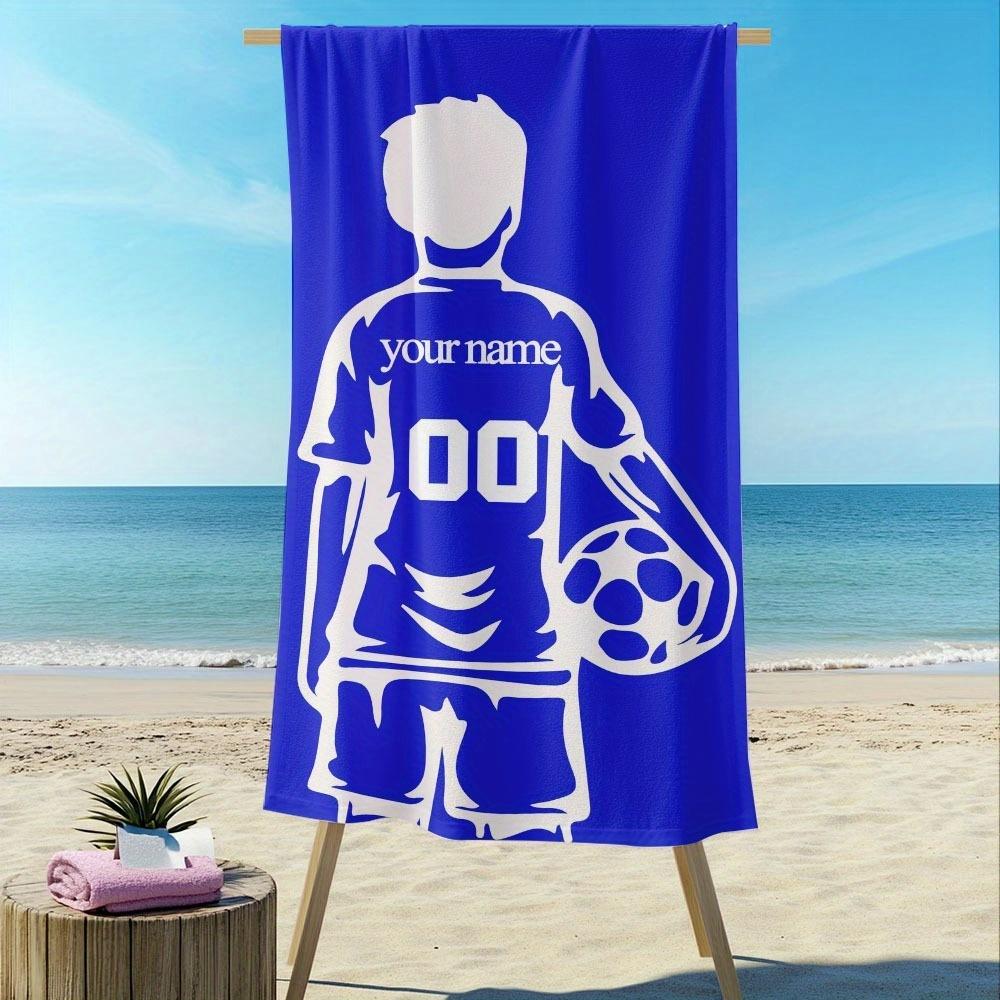 1Pc Customized Beach Towel, Football Pattern Personalized Beach Blanket With Name, Absorbent And Quick-Drying Swimming Towel