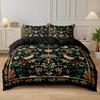 3Pcs Black Retro Floral Print Coreless Duvet Cover Set, Multi Size Bedroom Dormitory Soft And Comfortable, Machine Washable