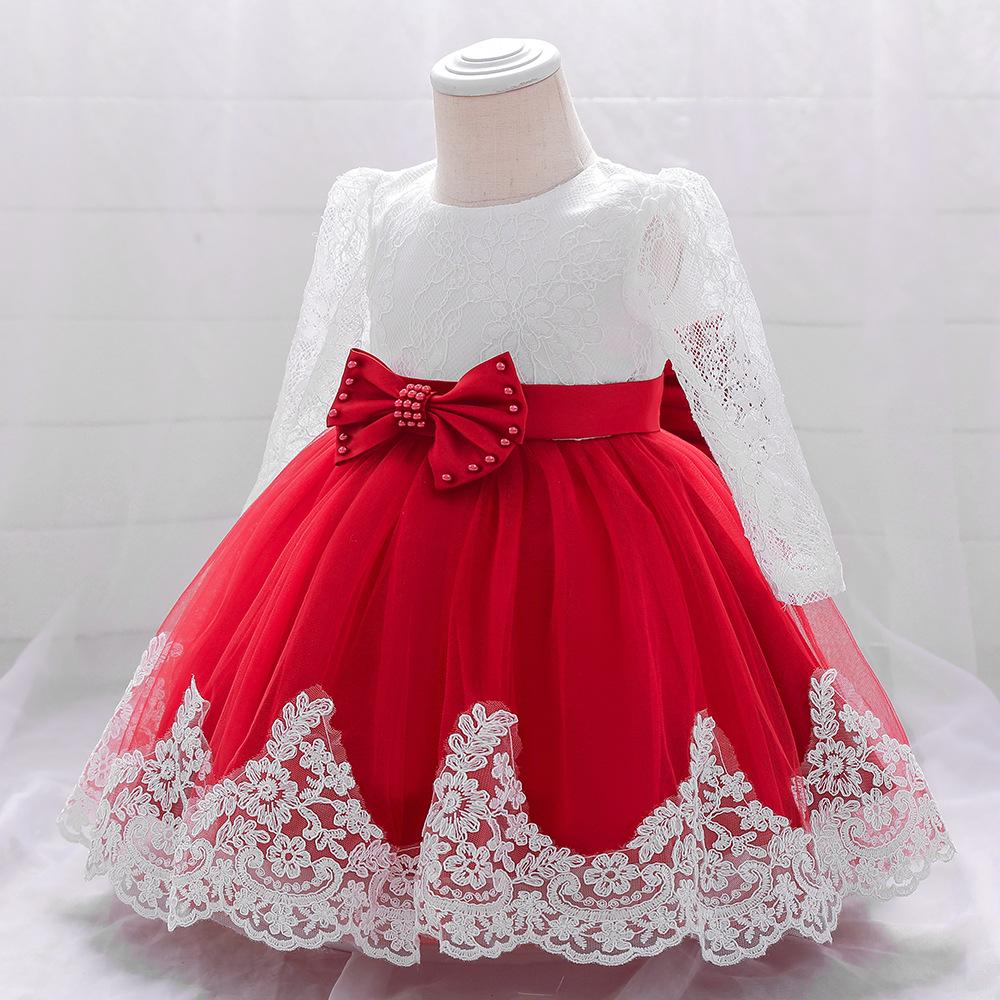 Children's Lace Long Sleeve Puff Dress - Baby's 1st Birthday/Baptism Gift for Girls 2025