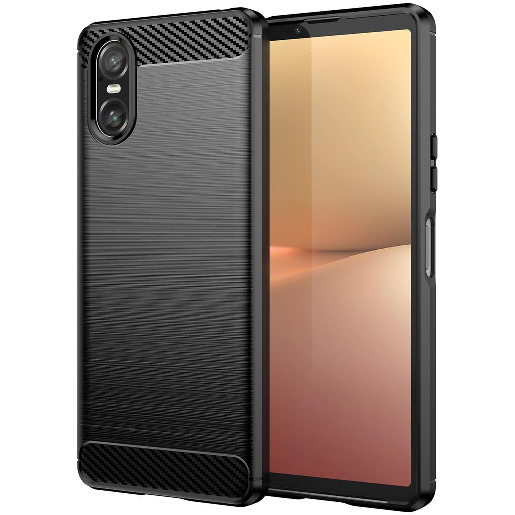 For Sony Xperia 10 VI Case Anti-Fingerprint Carbon Fiber Texture TPU Cover