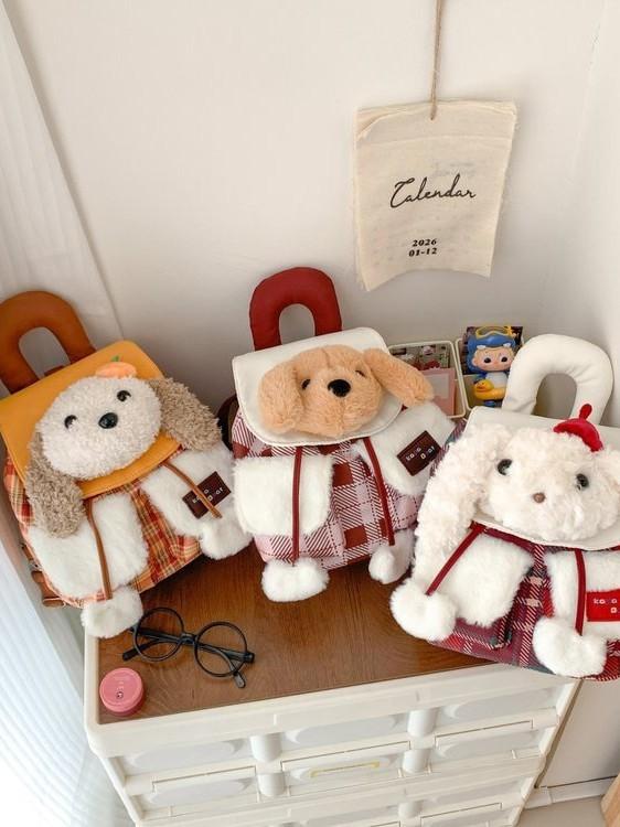 Cute Bunny Plush Backpack With Checkered Pattern For Daily Use And Storage