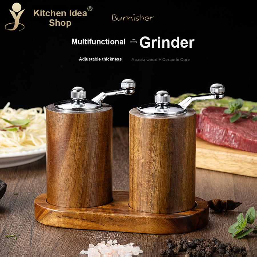 Manual Pepper Grinder Kitchen Wooden Spice Mill for Black Pepper, Salt, and Herbs